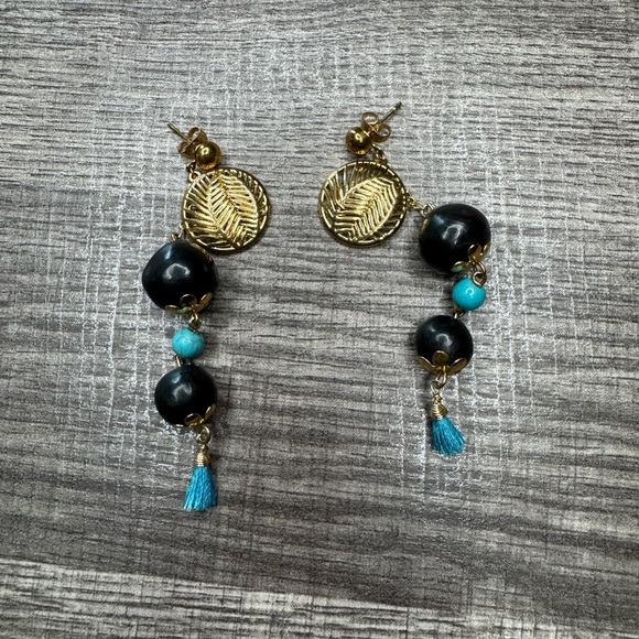 Black clay Gold and Black Dangle Earrings - Picture 1 of 3